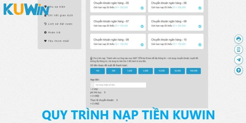 Quy trình nạp tiền kuwin